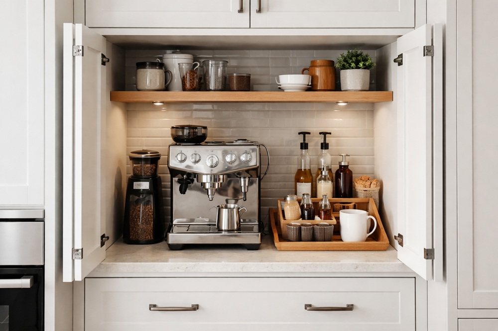 kitchen appliance garage cofee area