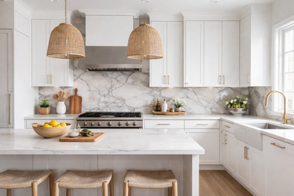 modern kitchen in white with backsplash