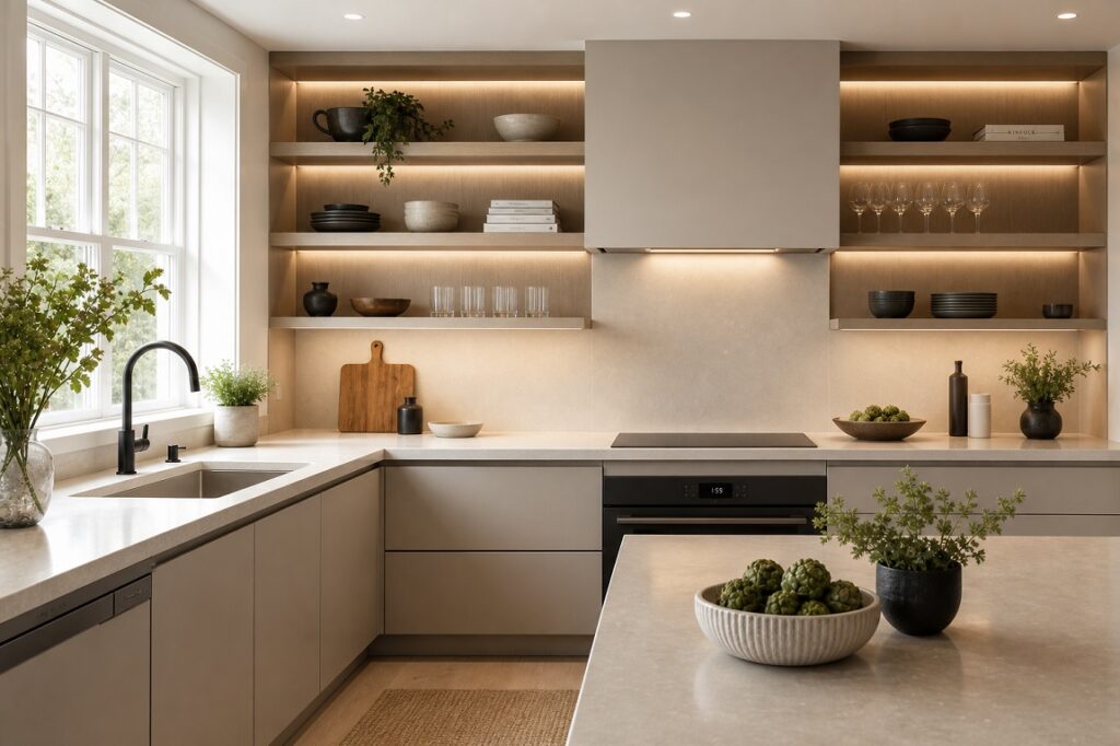 Modern kitchen cabinets with no handles in Perth
