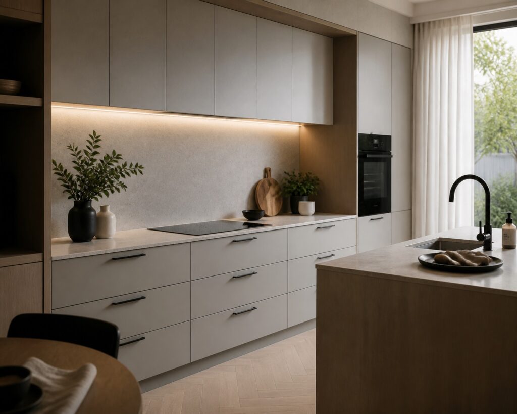 melamine kitchen cabinet example build in Perth